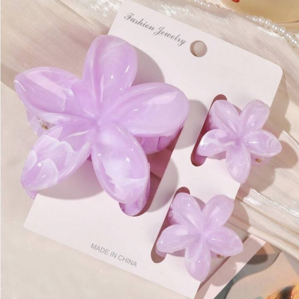 Purple Floral Hair Clip Set